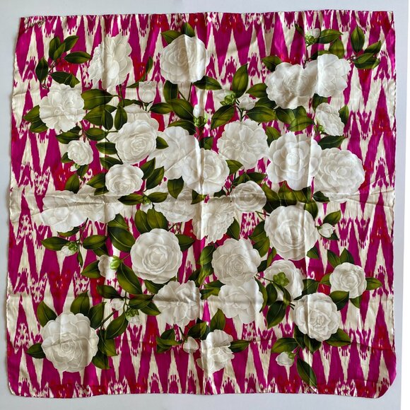 Chanel Vintage 100% Silk Scarf Floral Print Square 34” Pink - Picture 4 of 6